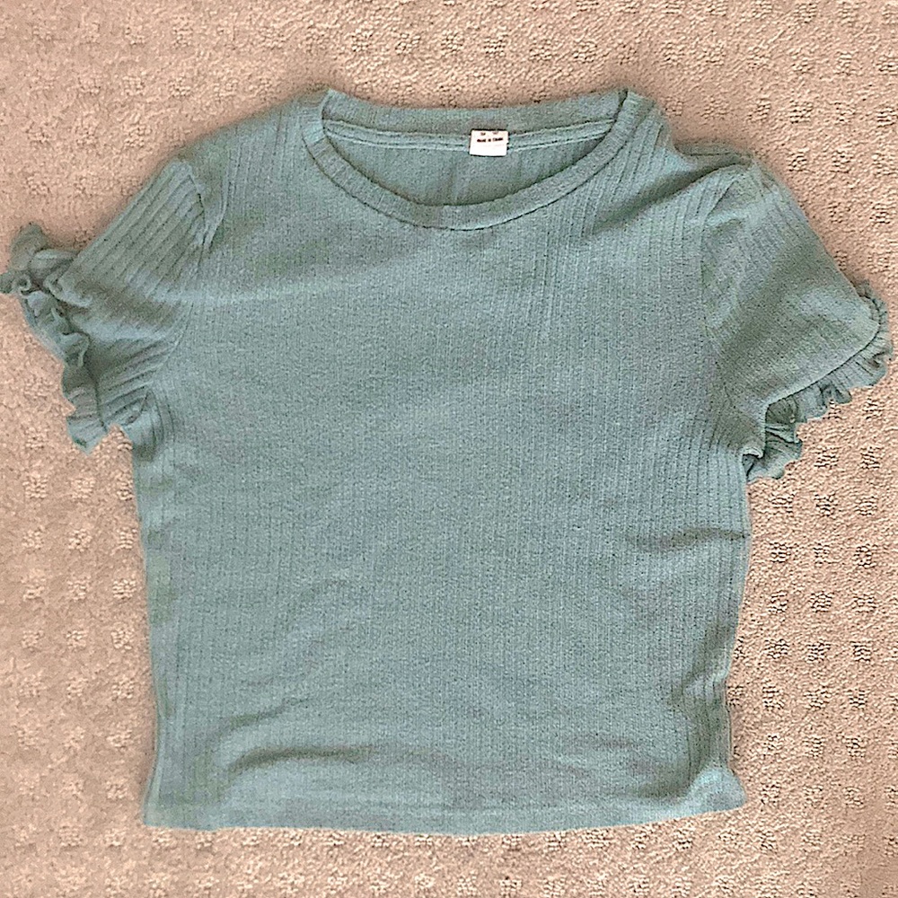 Teal Ribbed Knit Tee